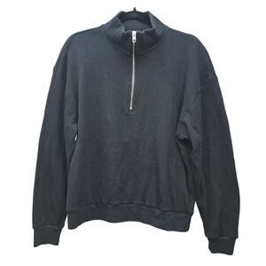 Tna Waffle Knit Quarter Zip Pullover Sweater Womens Large Black Athleisure Gym